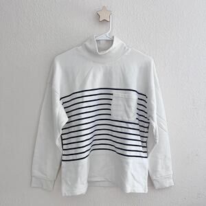 Madewell White Cotton Mockneck Pocket Sweatshirt in Nautical Stripe Size Small